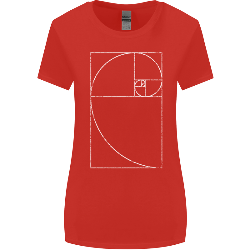 Fibonacci Spiral Golden Geometry Maths Womens Wider Cut T-Shirt Red
