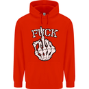 Finger Flip Fuck Skull Offensive Biker Mens 80% Cotton Hoodie Bright Red