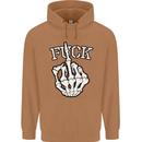 Finger Flip Fuck Skull Offensive Biker Mens 80% Cotton Hoodie Caramel Latte