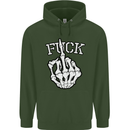 Finger Flip Fuck Skull Offensive Biker Mens 80% Cotton Hoodie Forest Green