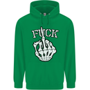 Finger Flip Fuck Skull Offensive Biker Mens 80% Cotton Hoodie Irish Green