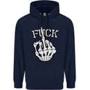 Finger Flip Fuck Skull Offensive Biker Mens 80% Cotton Hoodie Navy Blue