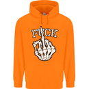Finger Flip Fuck Skull Offensive Biker Mens 80% Cotton Hoodie Orange