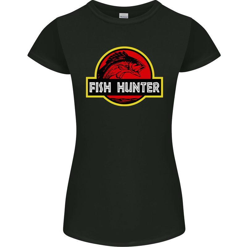Fish Hunter Funny Fishing Fisherman Womens Petite Cut T-Shirt Black