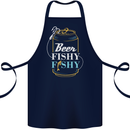 Fishing Beer Here Fishy Fisherman Funny Cotton Apron 100% Organic Navy Blue