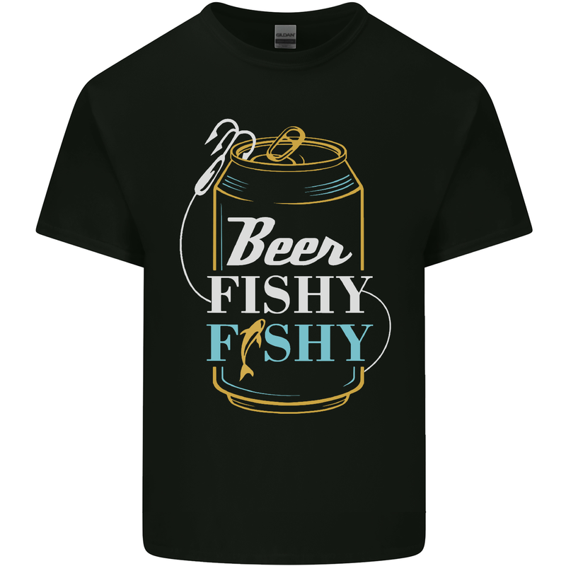 Fishing Beer Here Fishy Fisherman Funny Mens Cotton T-Shirt Tee Top Black
