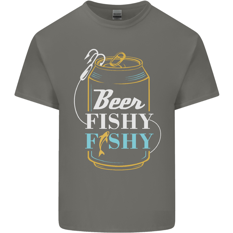 Fishing Beer Here Fishy Fisherman Funny Mens Cotton T-Shirt Tee Top Charcoal