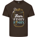 Fishing Beer Here Fishy Fisherman Funny Mens Cotton T-Shirt Tee Top Dark Chocolate