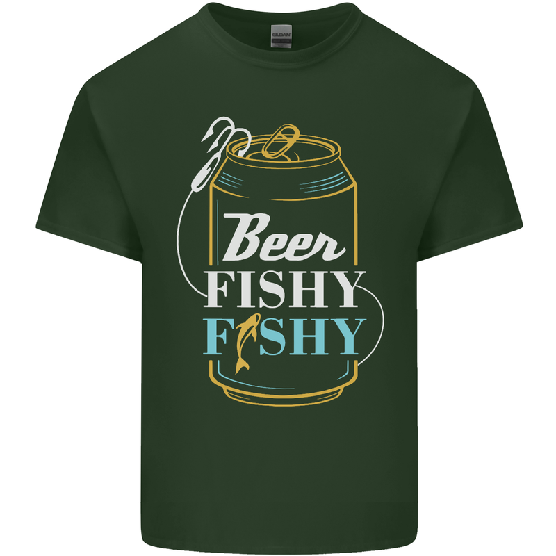 Fishing Beer Here Fishy Fisherman Funny Mens Cotton T-Shirt Tee Top Forest Green