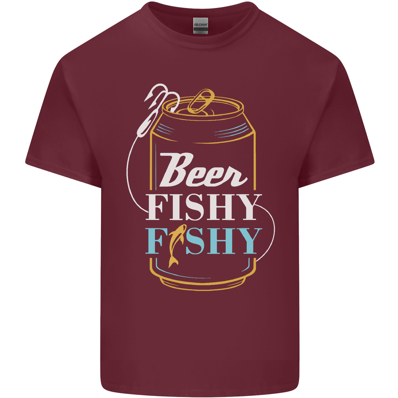 Fishing Beer Here Fishy Fisherman Funny Mens Cotton T-Shirt Tee Top Maroon