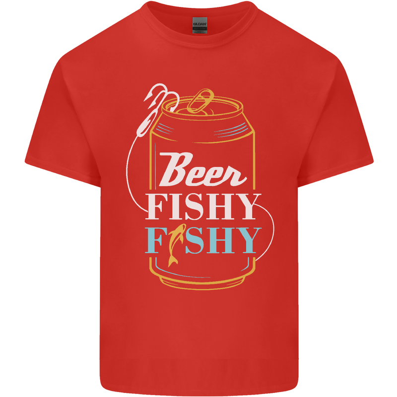 Fishing Beer Here Fishy Fisherman Funny Mens Cotton T-Shirt Tee Top Red