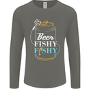 Fishing Beer Here Fishy Fisherman Funny Mens Long Sleeve T-Shirt Charcoal