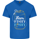 Fishing Beer Here Fishy Fisherman Funny Mens V-Neck Cotton T-Shirt Royal Blue
