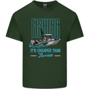 Fishing It's Cheaper Than Therapy Fisherman Mens Cotton T-Shirt Tee Top Forest Green