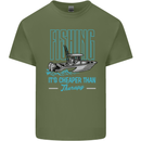 Fishing It's Cheaper Than Therapy Fisherman Mens Cotton T-Shirt Tee Top Military Green