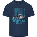 Fishing It's Cheaper Than Therapy Fisherman Mens Cotton T-Shirt Tee Top Navy Blue