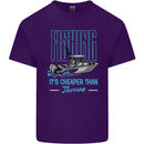 Fishing It's Cheaper Than Therapy Fisherman Mens Cotton T-Shirt Tee Top Purple