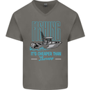 Fishing It's Cheaper Than Therapy Fisherman Mens V-Neck Cotton T-Shirt Charcoal