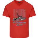 Fishing It's Cheaper Than Therapy Fisherman Mens V-Neck Cotton T-Shirt Red