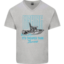 Fishing It's Cheaper Than Therapy Fisherman Mens V-Neck Cotton T-Shirt Sports Grey