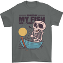 Fishing My Fish Will Come Funny Fisherman Mens T-Shirt Cotton Gildan Charcoal