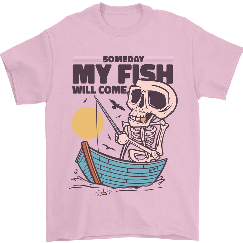 Fishing My Fish Will Come Funny Fisherman Mens T-Shirt Cotton Gildan Light Pink