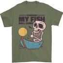 Fishing My Fish Will Come Funny Fisherman Mens T-Shirt Cotton Gildan Military Green