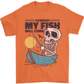 Fishing My Fish Will Come Funny Fisherman Mens T-Shirt Cotton Gildan Orange