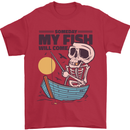 Fishing My Fish Will Come Funny Fisherman Mens T-Shirt Cotton Gildan Red