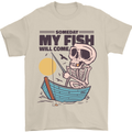 Fishing My Fish Will Come Funny Fisherman Mens T-Shirt Cotton Gildan Sand