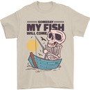 Fishing My Fish Will Come Funny Fisherman Mens T-Shirt Cotton Gildan Sand