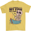 Fishing My Fish Will Come Funny Fisherman Mens T-Shirt Cotton Gildan Yellow