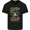Fishing Therapy Funny Fisherman Mens V-Neck Cotton T-Shirt Black