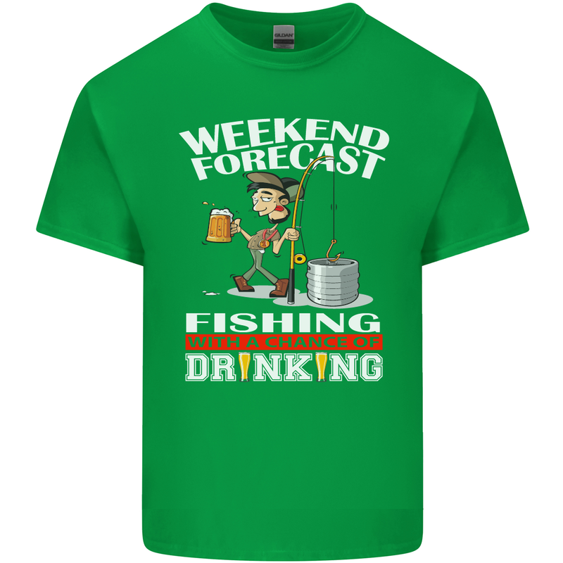 Fishing Weekend Forecast Funny Fisherman Mens Cotton T-Shirt Tee Top Irish Green