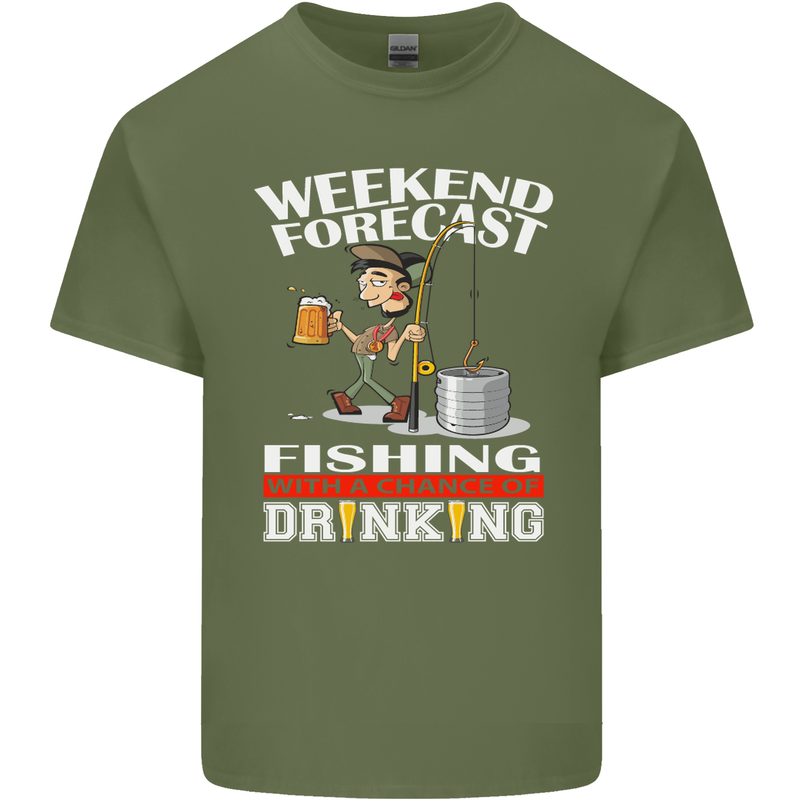 Fishing Weekend Forecast Funny Fisherman Mens Cotton T-Shirt Tee Top Military Green