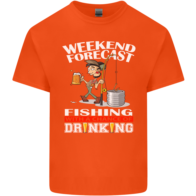 Fishing Weekend Forecast Funny Fisherman Mens Cotton T-Shirt Tee Top Orange