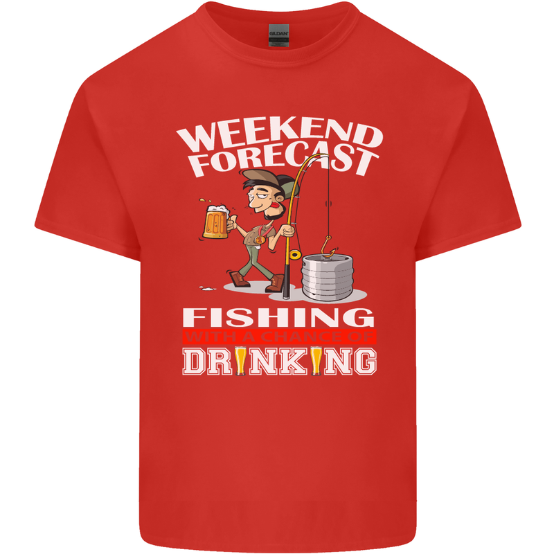 Fishing Weekend Forecast Funny Fisherman Mens Cotton T-Shirt Tee Top Red