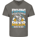 Fishing & Beer Funny Fisherman Alcohol Mens V-Neck Cotton T-Shirt Charcoal