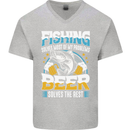 Fishing & Beer Funny Fisherman Alcohol Mens V-Neck Cotton T-Shirt Sports Grey