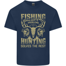 Fishing & Hunting Fisherman Hunter Funny Mens Cotton T-Shirt Tee Top Navy Blue