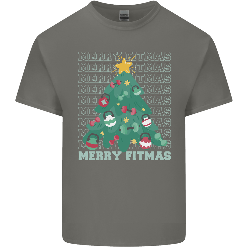 Fitness Merry Fitmas Christmas Tree Gym Mens Cotton T-Shirt Tee Top Charcoal