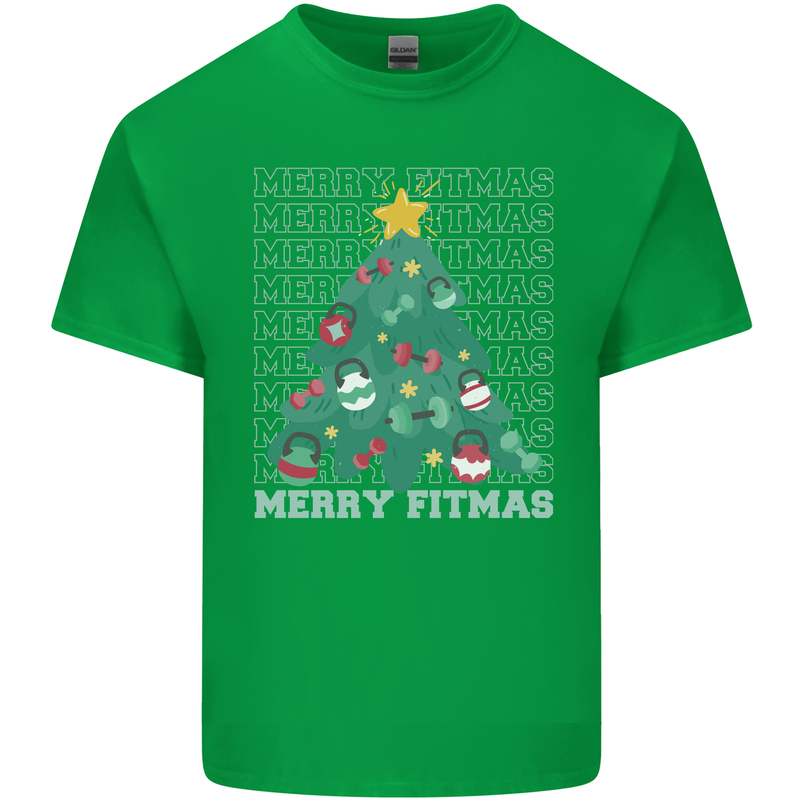 Fitness Merry Fitmas Christmas Tree Gym Mens Cotton T-Shirt Tee Top Irish Green