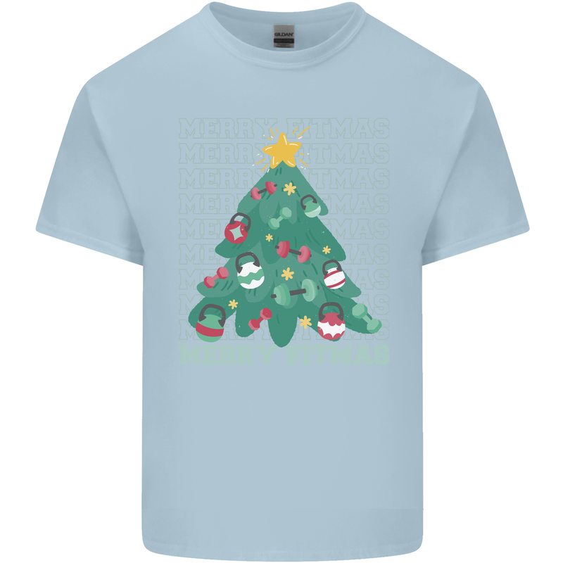 Fitness Merry Fitmas Christmas Tree Gym Mens Cotton T-Shirt Tee Top Light Blue