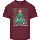 Fitness Merry Fitmas Christmas Tree Gym Mens Cotton T-Shirt Tee Top Maroon