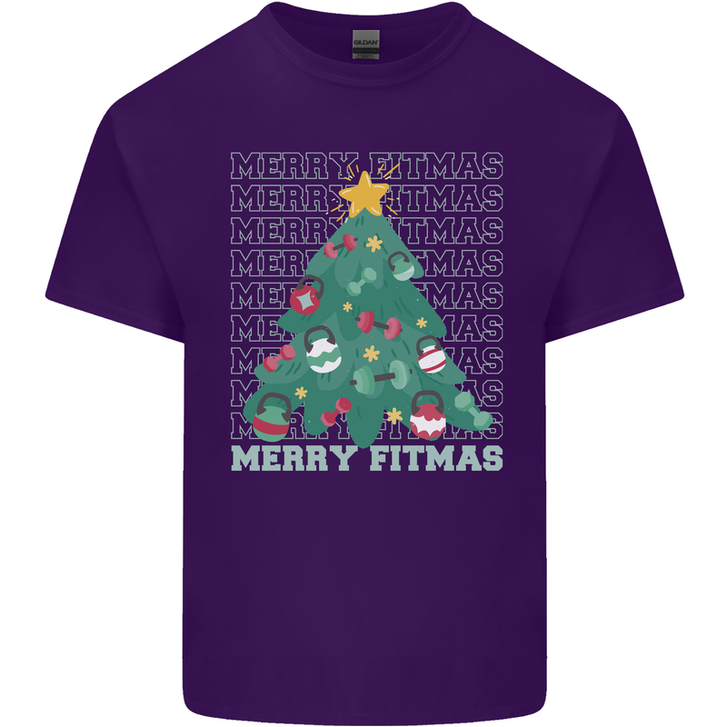 Fitness Merry Fitmas Christmas Tree Gym Mens Cotton T-Shirt Tee Top Purple
