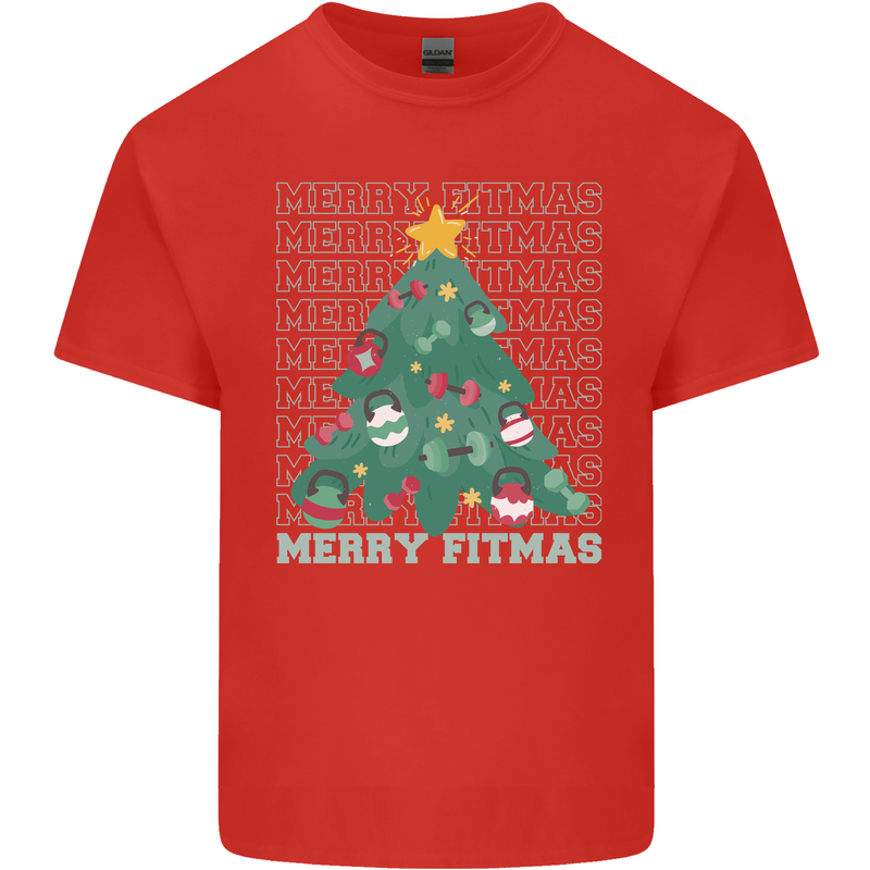 Fitness Merry Fitmas Christmas Tree Gym Mens Cotton T-Shirt Tee Top Red