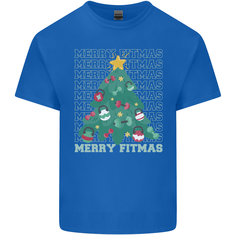 Fitness Merry Fitmas Christmas Tree Gym Mens Cotton T-Shirt Tee Top Royal Blue
