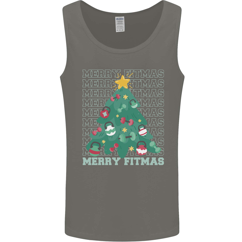 Fitness Merry Fitmas Christmas Tree Gym Mens Vest Tank Top Charcoal