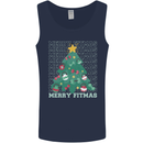 Fitness Merry Fitmas Christmas Tree Gym Mens Vest Tank Top Navy Blue