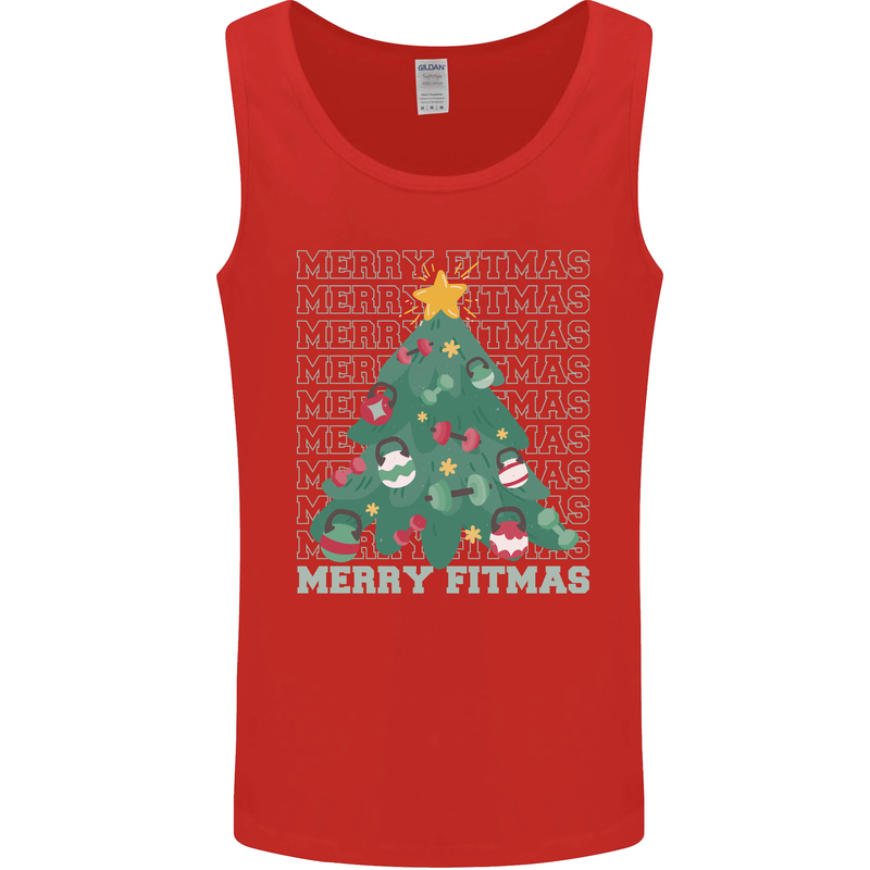 Fitness Merry Fitmas Christmas Tree Gym Mens Vest Tank Top Red